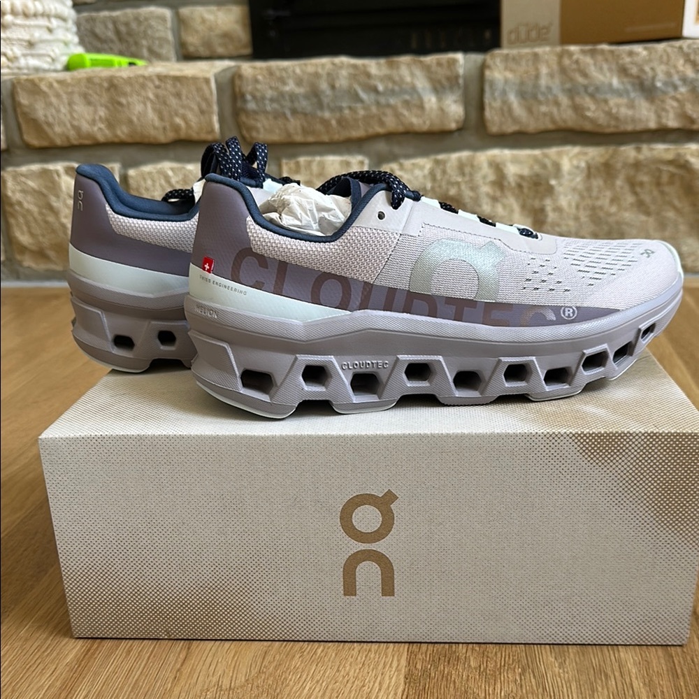 On Running Cloudmonster Athletic Shoes (Pearl Artic) with CloudTec Technology